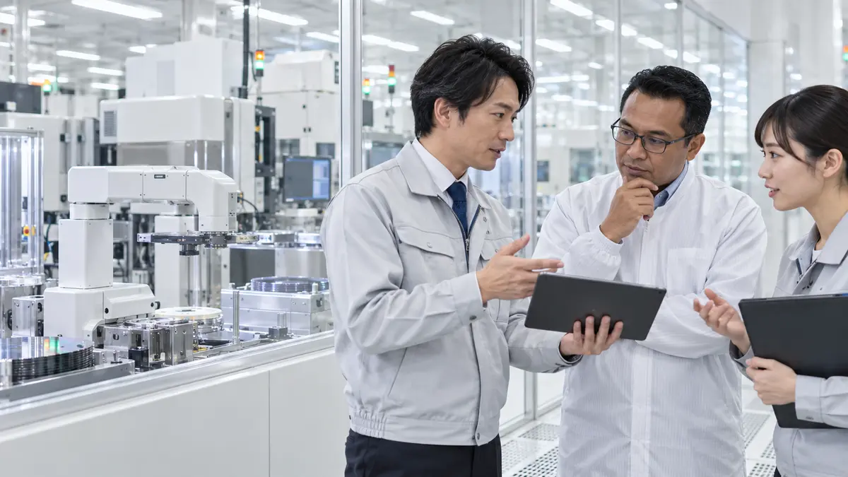 半導体製造設備について商談する担当者